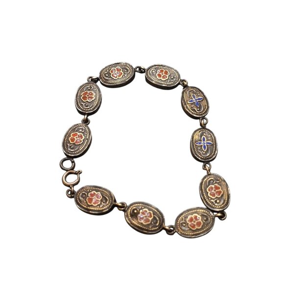 Vintage Jewelry - Vintage Tested Sterling Enamel Bracelet (A9255)